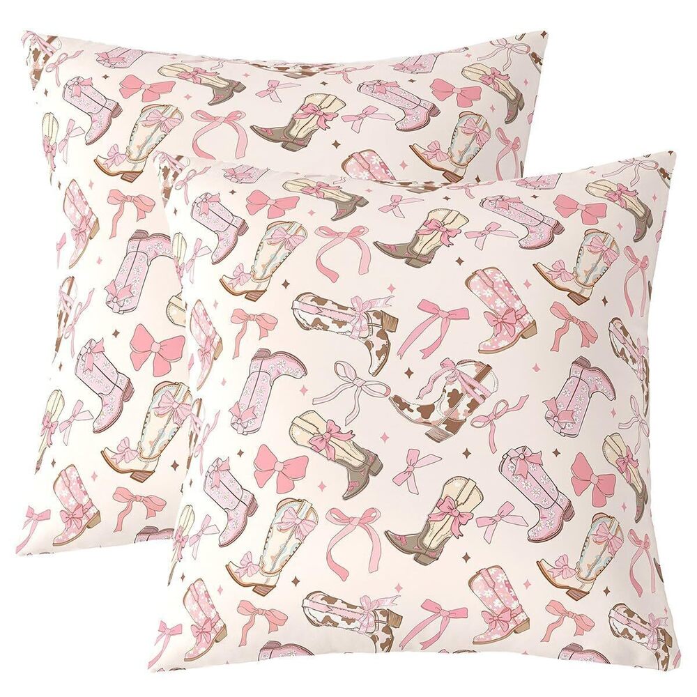 9952 Pink Bow Reversible Throw Pillow Covers 16 x 16-Inch Kids Cute Bowknot